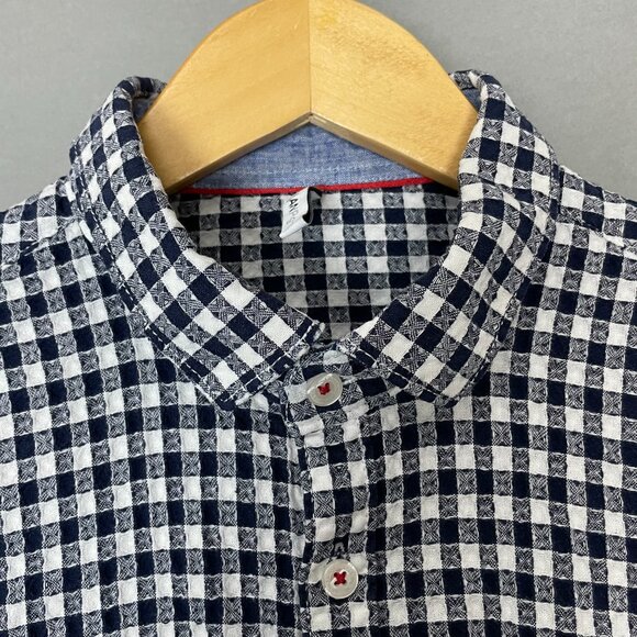 Lawman Pg 3 Shirt Gingham Size XL Navy Blue White Textured Button-Up Office Work - Picture 1 of 11